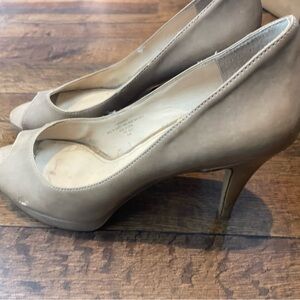 Enzo Angiolini Patent Nude Peep-Toe Heels